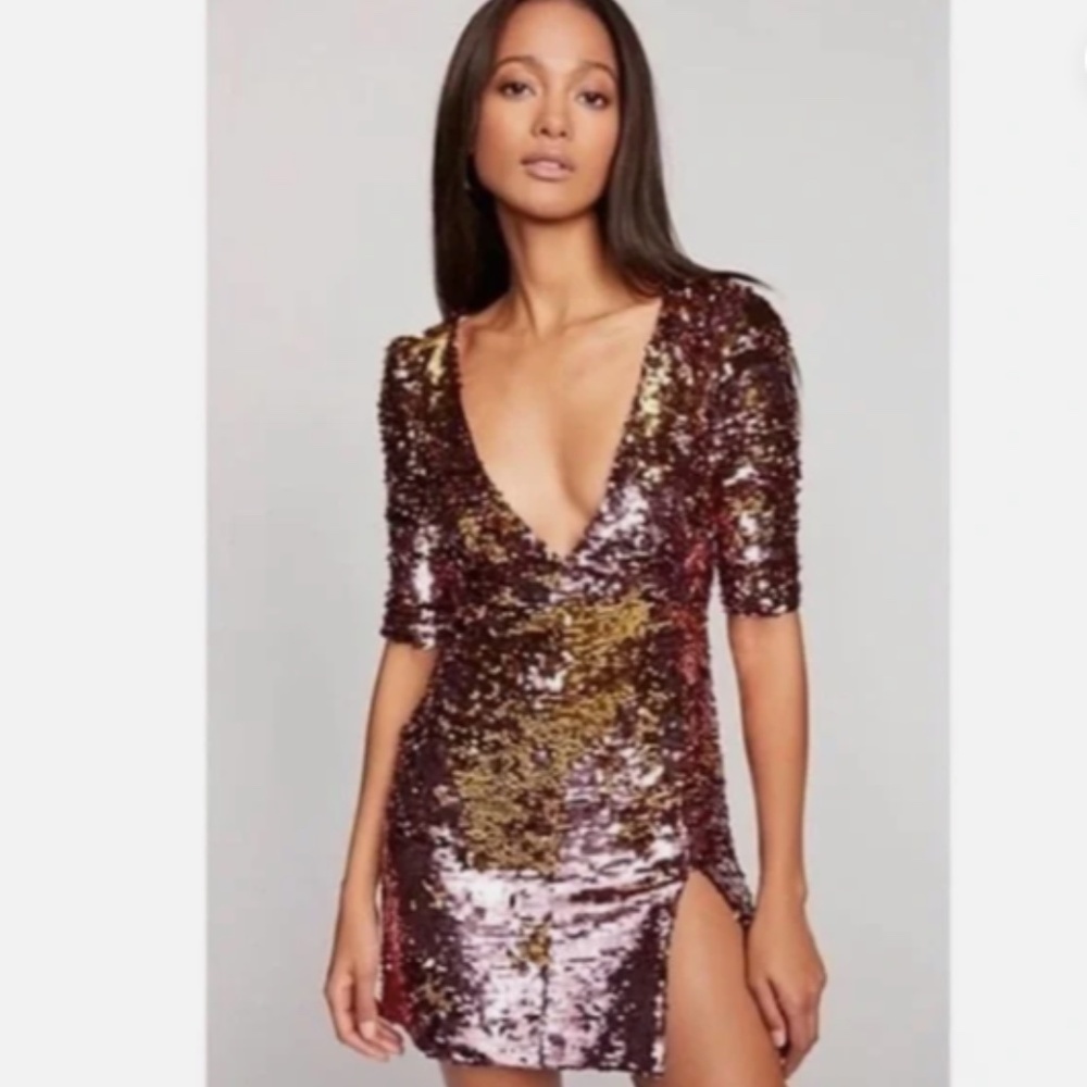 For Love & Lemons Sparklers Pink Gold Sequin Mini Party Dress XS/S Nwt - Picture 2 of 9